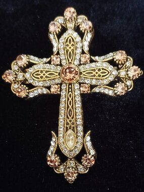 Stunning Rhinestone Cross Brooch